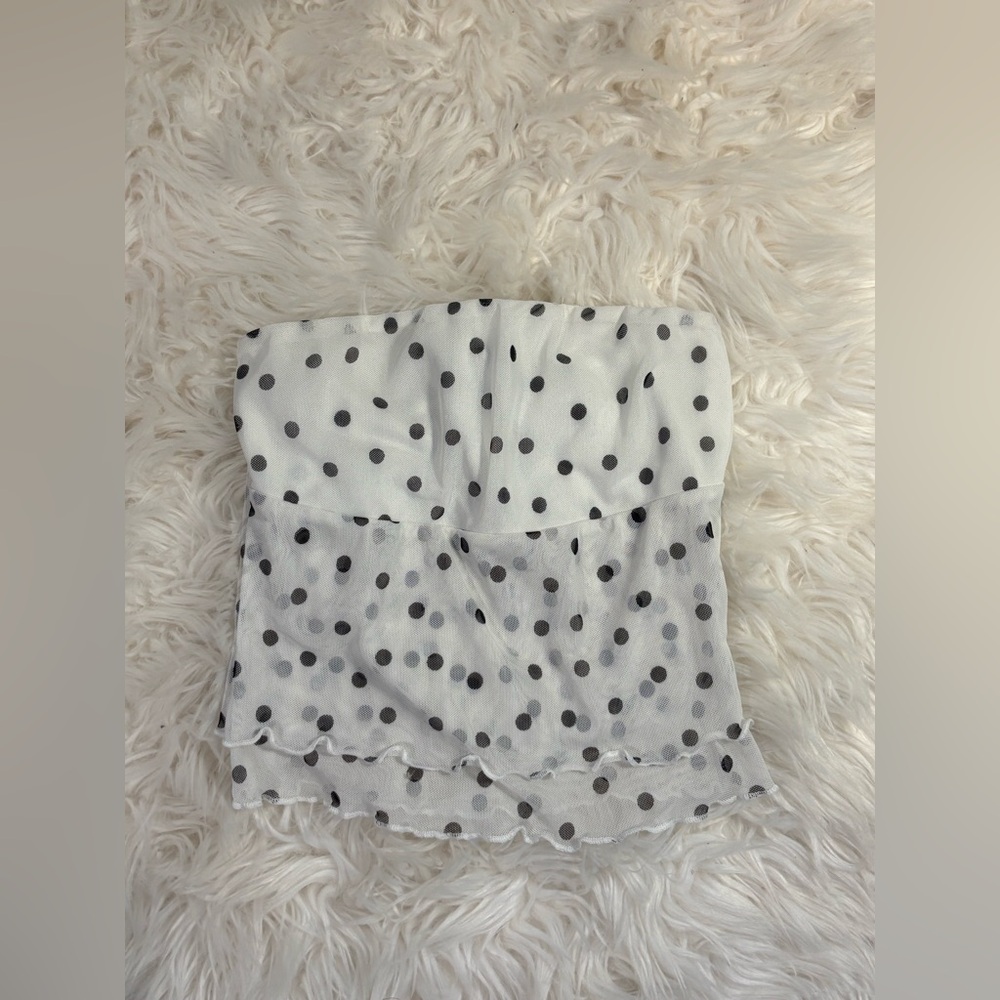 Silence + Noise Polka Dot Tube Top Ruffle Strapless Blouse Top Dainty Whimsy